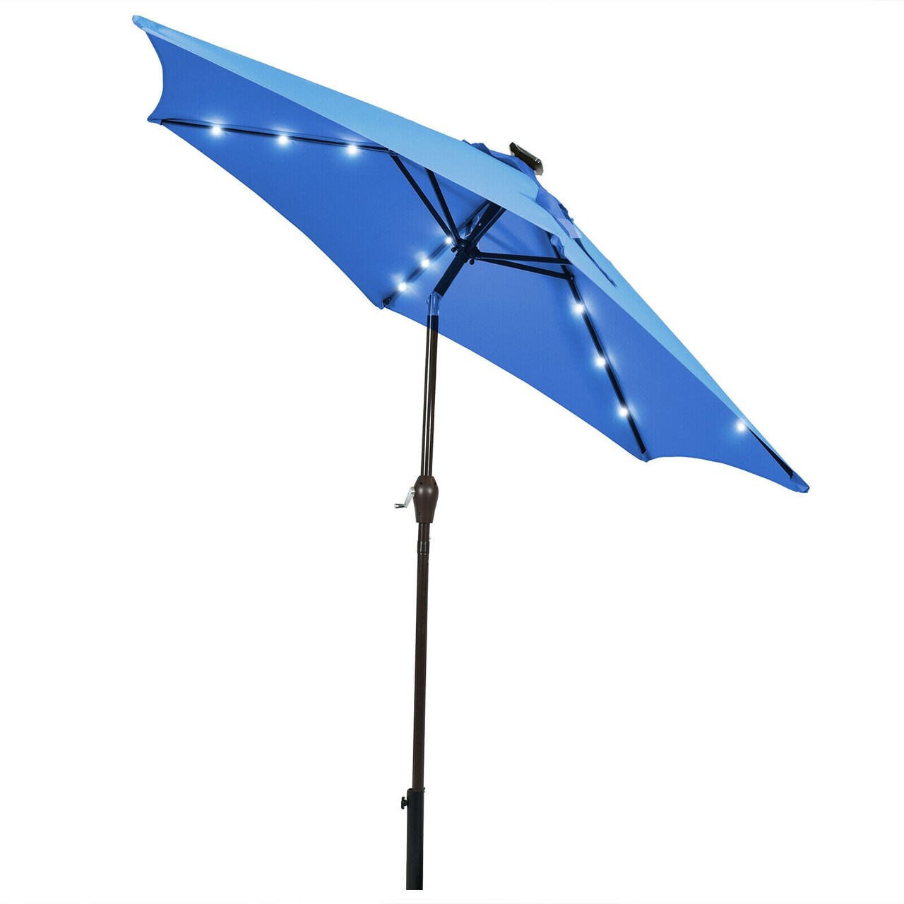 9 Feet Solar LED Lighted Patio Market Umbrella Tilt Adjustment Crank Lift
